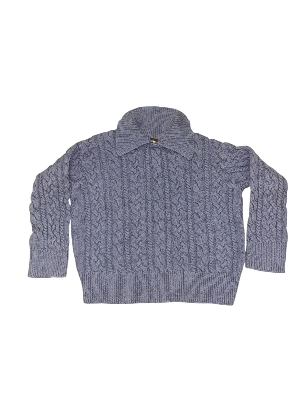 Woman’s Cable Knit Polo Collar Sweater - Light Blue